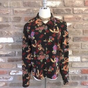 MAGGY L Vintage Women's 100% SILK Asian Dragon Floral Full Zip Jacket 12